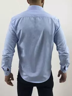 Camisa Social Masculina Azul Bebê Manga Longa Slim Fit Algodão e Poliéster na internet