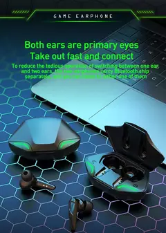 Fone de ouvido sem fio para jogos, esportivo, bluetooth, estéreo, tws, música, - Celebrar Shop