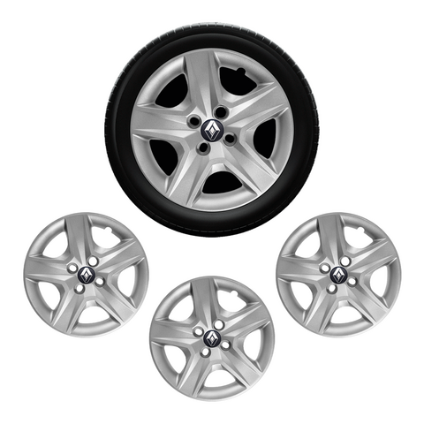 Jogo 4 Calota Sandero Logan 2016 2017 2018 2019 20 21 Aro 15 Prata 4 Furos + Emblema Marca Resinado