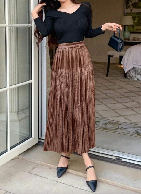 SAIA MIDI PLISSADA CARAMELO