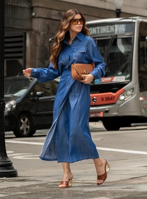 CONJUNTO SAIA MIDI E CAMISA JEANS