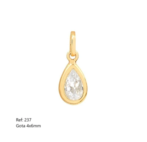 Pingente Zircônia Gota em Ouro