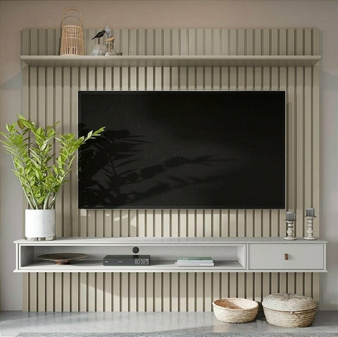 Painel Ripado Detroit A 220 X L 230 Tv 75 Cor Off White Glanduia Tebarrot