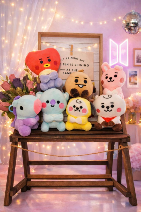 Chaveiros pelúcias super fofos inspirados nos mascotes BT21 do grupo kpop BTS. Perfeito para presentear uma ARMY ou colecionar!