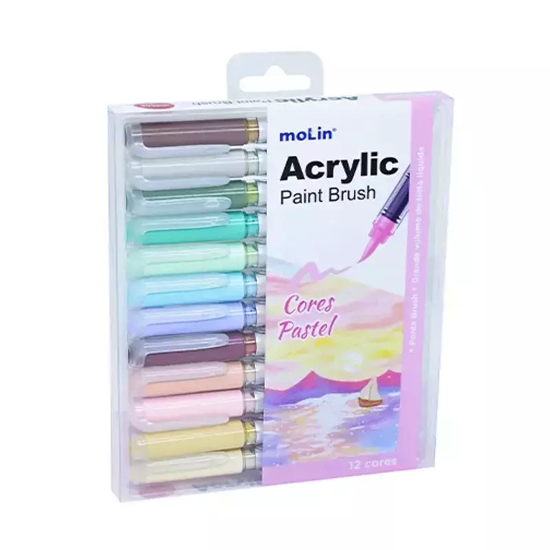 MARCADORES ACRYLIC PAINT BRUSH MOLIN - 12 CORES PASTEL