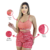 Short Feminino Malha Rosa Listrado AJustável com Top 3231