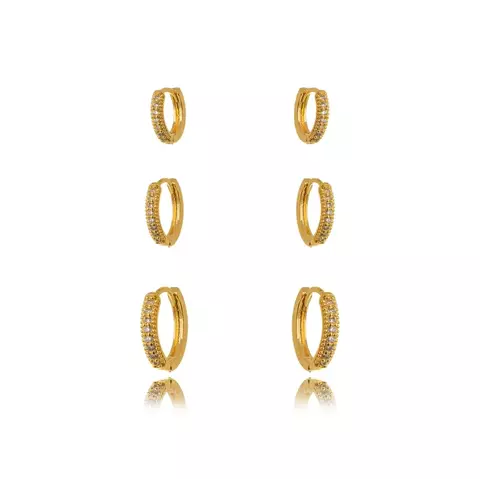 Brinco Trio de argola cravejada