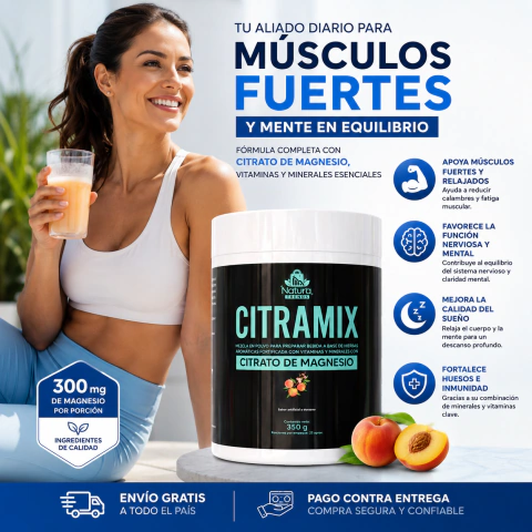 Citramix con magnesio de alta biodisponibilidad. Fuerza, enfoque y equilibrio.