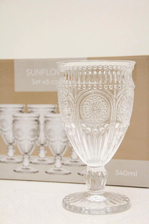 Copa de vidrio modelo Flor Vintage x6