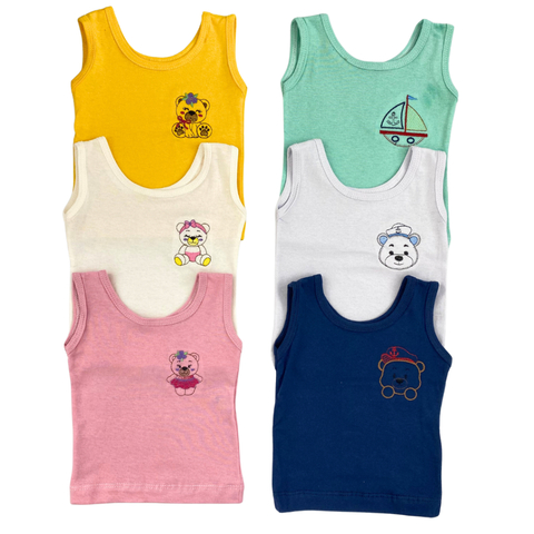 Kit 3 Camisetas Regatas Bordadas Para Bebês em Malha 100% Algodão