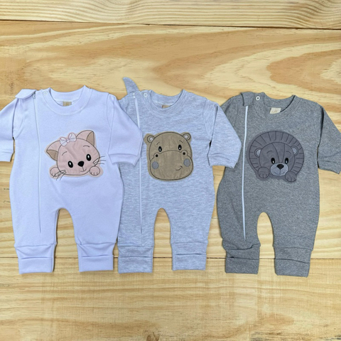 Macacão Para Bebê RN Menino e Menina Suedine 100% Algodao Com aplique - comprar online