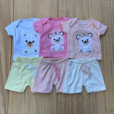 Conjunto para Bebê Recém nascido Menina Malha Canelada