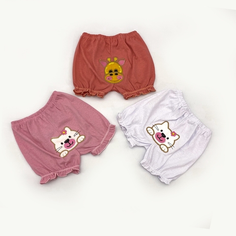 Kit 3 Shorts Para Bebê Feminino PMG 100% Algodão