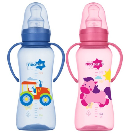 Mamadeira Neopan Criativa Ortodôntica Com Alça Azul Rosa Tamanho N°2 (+6 Meses) 250ML
