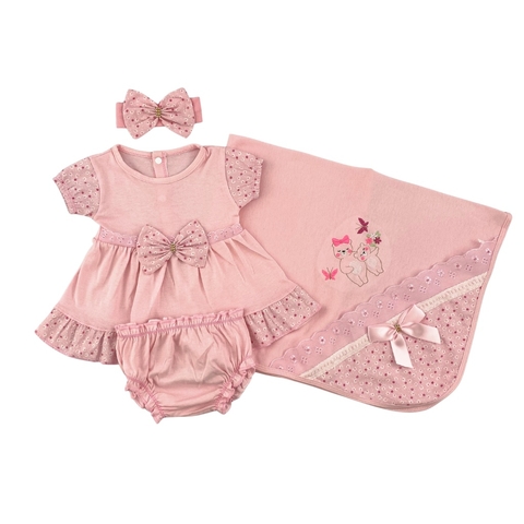 Saída Maternidade Menina 4 Peças Com Vestido Calcinha