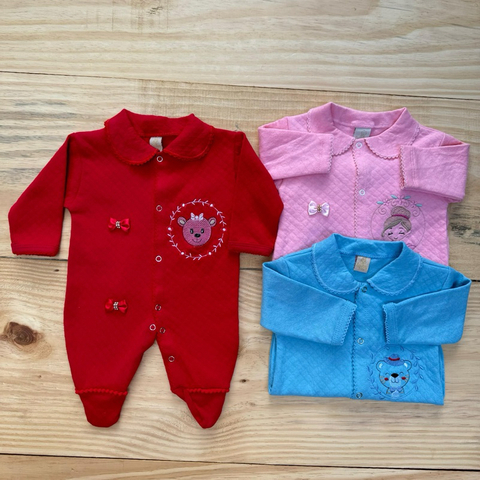 Macacão Bordado Para Bebê RN Metalassê Luxo Menino e Menina