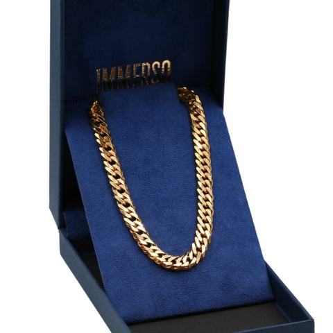 Corrente De Prata Banhada A Ouro 18k Groumet Elo Duplo 60cm