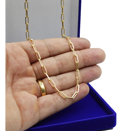Corrente De Prata 925 Banhada A Ouro 18k Elo Alongado 70cm