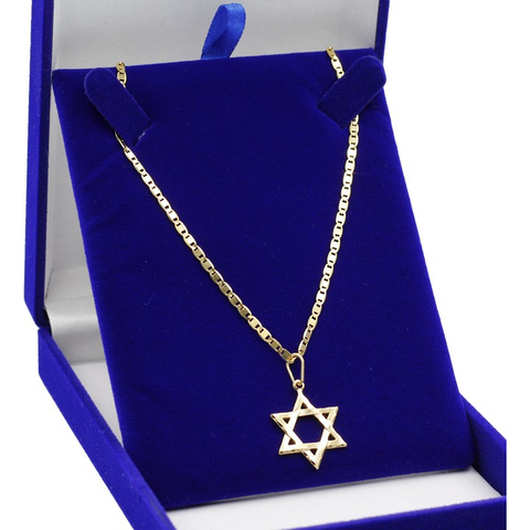 Corrente Prata 925 Banhada A Ouro Piastrine + Estrela Davi