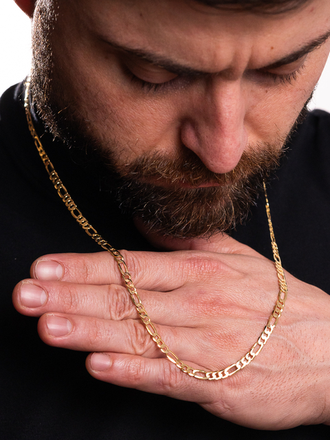 Corrente De Prata Banhada A Ouro 18k Fígaro 3x1 70cm