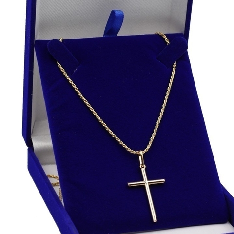 Corrente De Prata 925 Banhada Ouro 18k Baiano 70cm + Cruz Pl