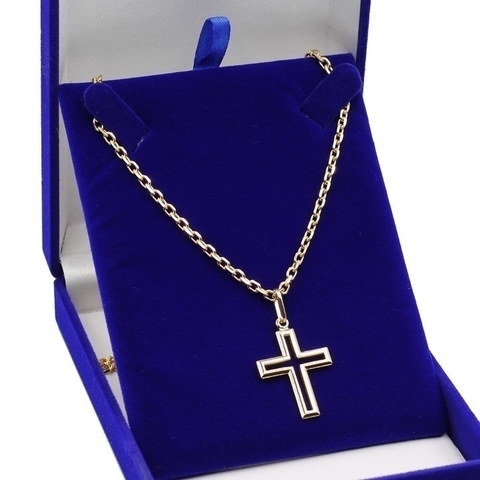 Corrente Prata 925 Banhada A Ouro 18k Elo Cadeado + Cruz Vz
