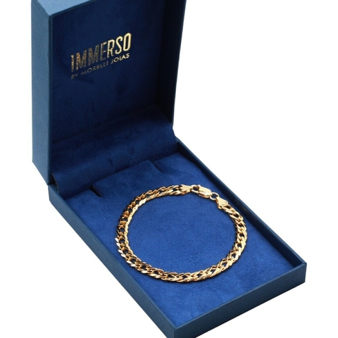 Pulseira de Prata 925 Banhada a ouro 18k Groumet Duplo 21cm