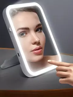 Espelho de maquiagem portátil para dormitório de mesa LED com luz, espelho dob - comprar online