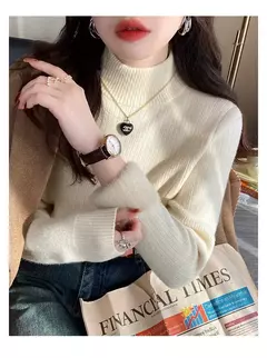 Camisola de gola alta feminina inverno 2025 retro vermelho com forro de veludo e