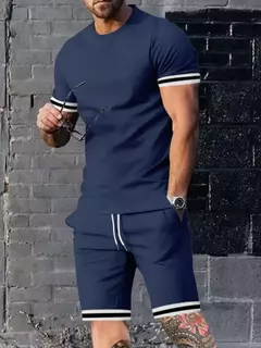 Conjunto de duas peças para homens, mangas curtas, gola redonda, salão europeu - loja online