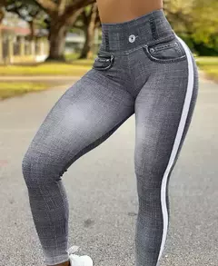 Leggings jeans com estampa de cintura alta feminina, controle de barriga, elevação de bumbum, calça lápis fina, primavera, verão, nova