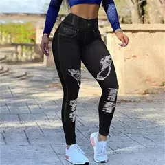 Leggings jeans com estampa de cintura alta feminina, controle de barriga, elevação de bumbum, calça lápis fina, primavera, verão, nova - Vs-shop