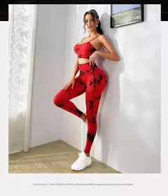 New Tie Dyed Seamless Yoga Suit Set Pendurado Pescoço Yoga Bra Sports Bra Yoga - loja online
