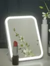 Espelho de maquiagem portátil para dormitório de mesa LED com luz, espelho dob