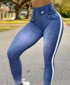 Leggings jeans com estampa de cintura alta feminina, controle de barriga, elevação de bumbum, calça lápis fina, primavera, verão, nova