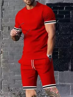 Conjunto de duas peças para homens, mangas curtas, gola redonda, salão europeu - comprar online
