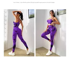 New Tie Dyed Seamless Yoga Suit Set Pendurado Pescoço Yoga Bra Sports Bra Yoga