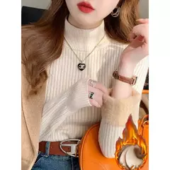 Camisola de gola alta feminina inverno 2025 retro vermelho com forro de veludo e na internet