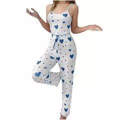 Imagem do Conjunto pijama de 2 peças para mulheres, colete curto e calças, branco respir