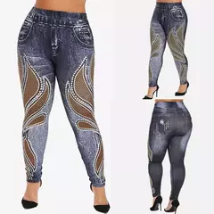 Leggings jeans com estampa de cintura alta feminina, controle de barriga, elevação de bumbum, calça lápis fina, primavera, verão, nova - loja online