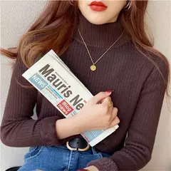 Camisola de gola alta feminina inverno 2025 retro vermelho com forro de veludo e na internet