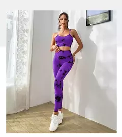 New Tie Dyed Seamless Yoga Suit Set Pendurado Pescoço Yoga Bra Sports Bra Yoga - loja online