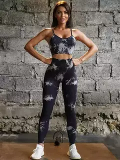 New Tie Dyed Seamless Yoga Suit Set Pendurado Pescoço Yoga Bra Sports Bra Yoga - comprar online