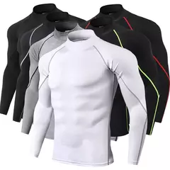 Camiseta esportiva masculina de secagem rápida, musculação, corrida, manga lo - Vs-shop