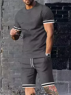 Conjunto de duas peças para homens, mangas curtas, gola redonda, salão europeu - loja online