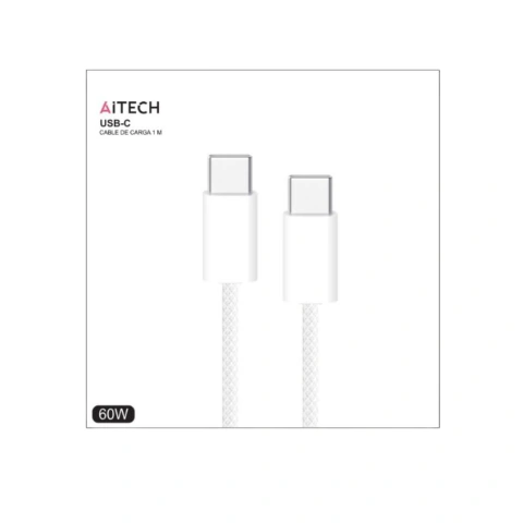 Cable Aitech Carga Rápida 60W USB-C a USB-C 1M Blanco Mallado