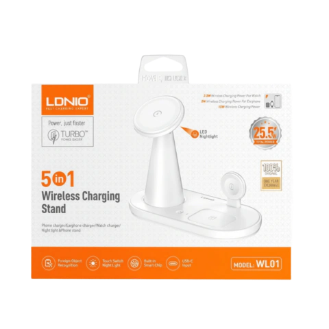 ESTACION DE CARGA INALAMBRICA 5 EN 1 LDNIO WL01 BLANCO