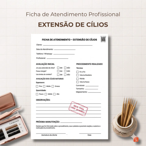 Ficha de Atendimento Extensão de Cílios Profissional | Tamanho A5 Bloco 50 Folhas | Material Lash Designer