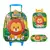 Kit Mochila de Rodinha Infantil Lancheira e Estojo Leão Xeryus