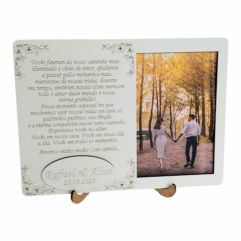 kit 2 Padrinhos de casamento Porta Retrato Noivado mdf branco